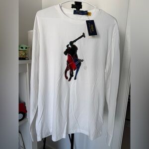 Polo Ralph Lauren Big Pony T-Shirt Mens M White NWT Long Sleeve